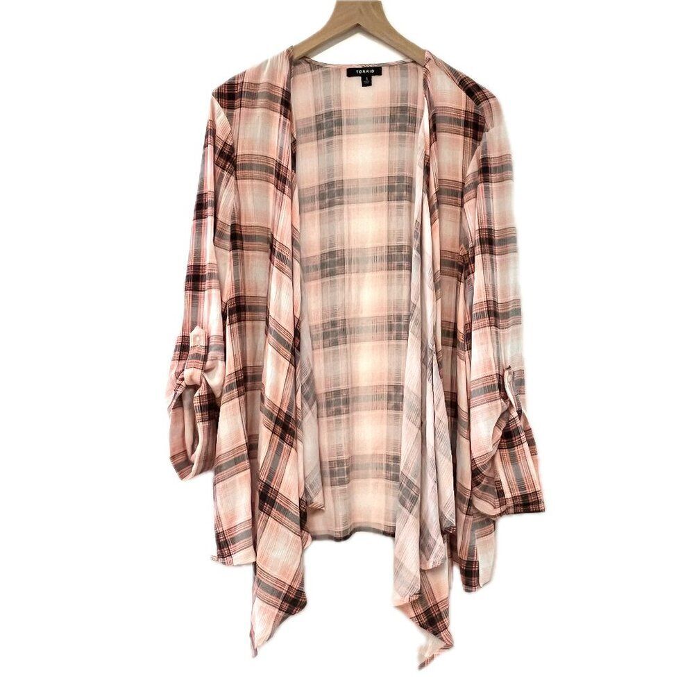 Torrid Light Pink Plaid Cardigan - Size 1X